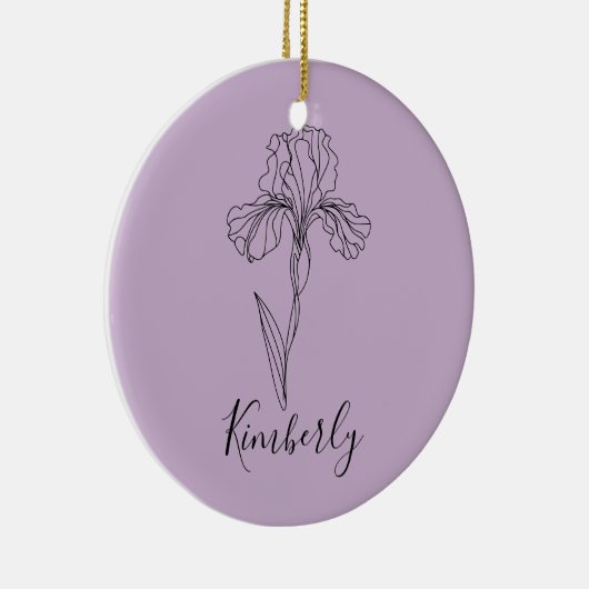 Gepersonaliseerde naam Februari Iris Geboortebloem Keramisch Ornament (Rechts)