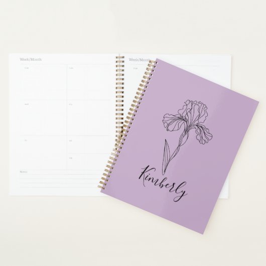 Gepersonaliseerde naam Februari Iris Geboortebloem Planner (Display)