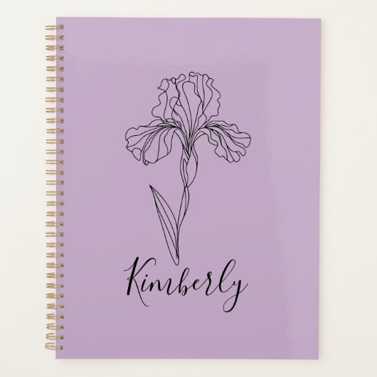 Gepersonaliseerde naam Februari Iris Geboortebloem Planner (Voorkant)