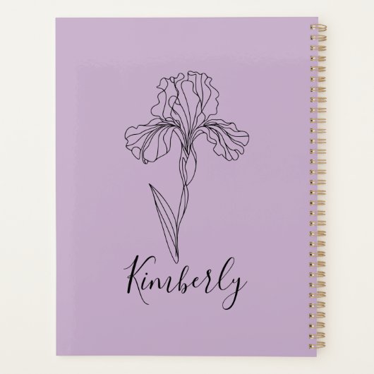 Gepersonaliseerde naam Februari Iris Geboortebloem Planner (Achterkant)