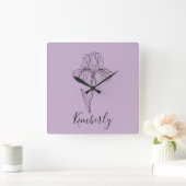 Gepersonaliseerde naam Februari Iris Geboortebloem Vierkante Klok (Huis)