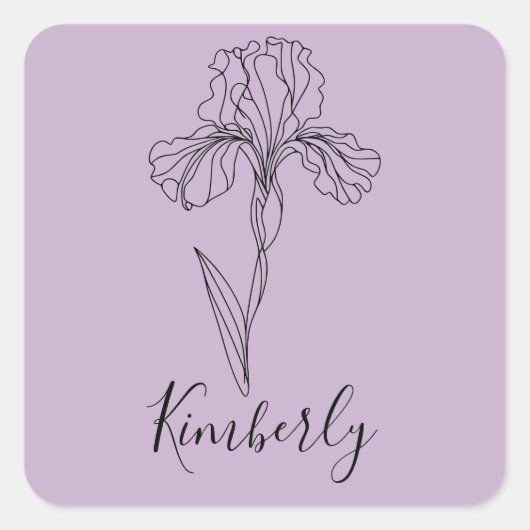 Gepersonaliseerde naam Februari Iris Geboortebloem Vierkante Sticker (Voorkant)
