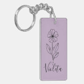 Gepersonaliseerde naam Februari Violet Geboorteblo Sleutelhanger (Voorkant Links)
