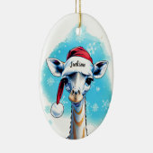 Gepersonaliseerde naam Feestelijke Santa Giraffe K Keramisch Ornament (Rechts)