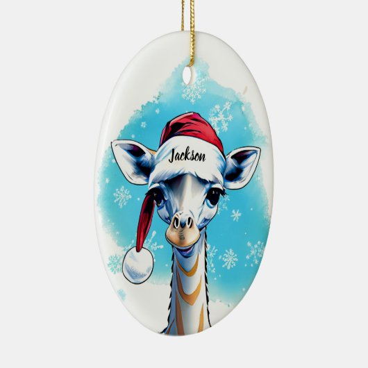 Gepersonaliseerde naam Feestelijke Santa Giraffe K Keramisch Ornament (Rechts)