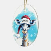 Gepersonaliseerde naam Feestelijke Santa Giraffe K Keramisch Ornament (Links)