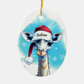 Gepersonaliseerde naam Feestelijke Santa Giraffe K Keramisch Ornament (Voorkant)