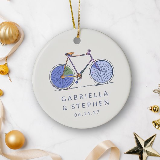 Gepersonaliseerde naam Fiets Getrouwd paar Kerstmi Keramisch Ornament