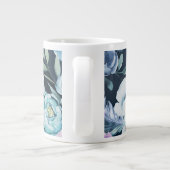 Gepersonaliseerde naam Floral Blue Achtergrond Grote Koffiekop (Achterkant)