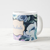 Gepersonaliseerde naam Floral Blue Achtergrond Grote Koffiekop (Voorkant rechts)