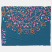 Gepersonaliseerde naam Floral Mandala Blauw Roze U Fleece Deken (Voorkant (Horizontaal))