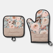 Gepersonaliseerde naam Floral Ovenwant & Pannenlap Set (Voorkant)