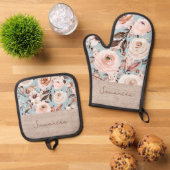 Gepersonaliseerde naam Floral Ovenwant & Pannenlap Set (Top down)
