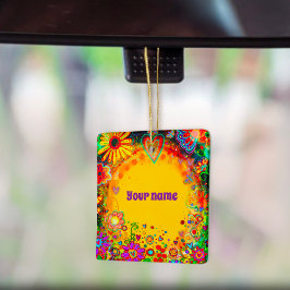 Gepersonaliseerde naam Floral Yellow Inspirivity Keramisch Ornament