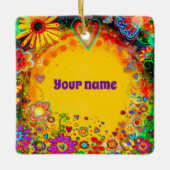 Gepersonaliseerde naam Floral Yellow Inspirivity Keramisch Ornament (Voorkant)