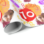 Gepersonaliseerde naam foto 10e verjaardag verf wr cadeaupapier (Rol Hoek)