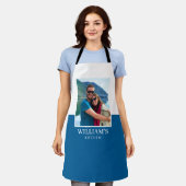 Gepersonaliseerde Naam Foto Blauw Wit Modern Schort (Gedragen)