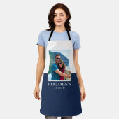 Gepersonaliseerde Naam Foto Donkerblauw Modern Schort (Gedragen)