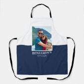 Gepersonaliseerde Naam Foto Donkerblauw Modern Schort (Voorkant)