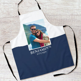 Gepersonaliseerde Naam Foto Donkerblauw Modern Schort