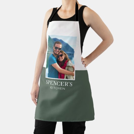 Gepersonaliseerde Naam Foto Grijs Groen Modern Schort (Insitu)
