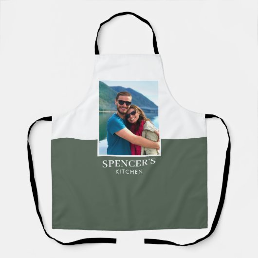 Gepersonaliseerde Naam Foto Grijs Groen Modern Schort (Voorkant)