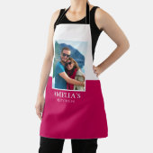 Gepersonaliseerde Naam Foto Roze Wit Modern Schort (Insitu)