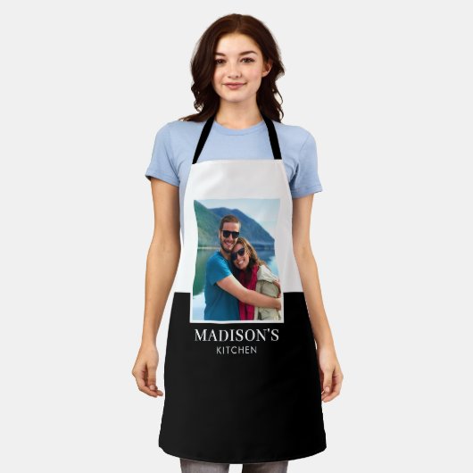 Gepersonaliseerde Naam Foto Zwart Wit Schort (Gedragen)