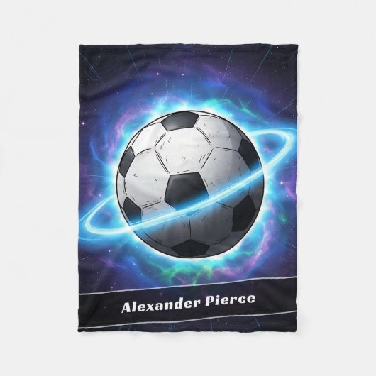 Gepersonaliseerde naam Galaxy Soccer Planet Fleece Deken (Voorkant)