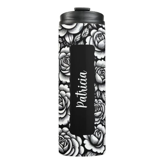 Gepersonaliseerde Naam Geboortebloem Roos 16 oz Thermosbeker (Voorkant)