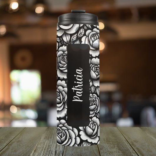Gepersonaliseerde Naam Geboortebloem Roos 16 oz Thermosbeker