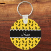 Gepersonaliseerde naam geel ananassolpatroon sleutelhanger (Voorkant)