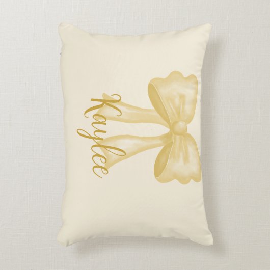 Gepersonaliseerde Naam Geel Coquette Bow Kussen (Voorkant(Verticaal))