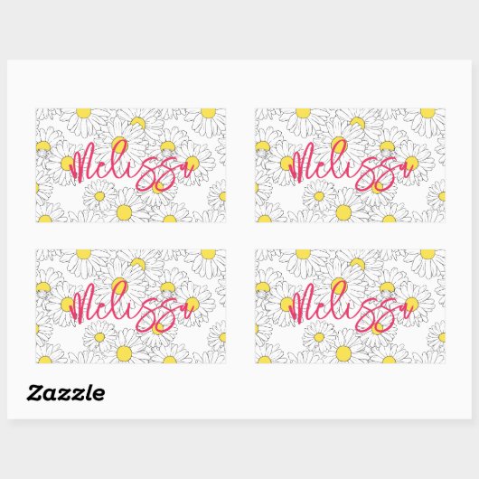 gepersonaliseerde naam geel daisy patroon modern rechthoekige sticker (Vel)