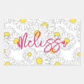 gepersonaliseerde naam geel daisy patroon modern rechthoekige sticker (Voorkant)