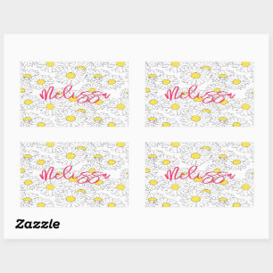 gepersonaliseerde naam geel daisy patroon modern rechthoekige sticker