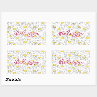 gepersonaliseerde naam geel daisy patroon modern rechthoekige sticker
