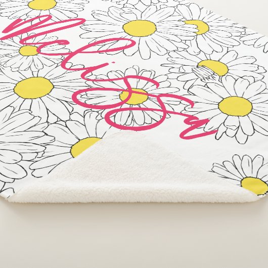 gepersonaliseerde naam geel daisy patroon modern sherpa deken (3/4)
