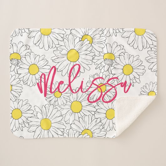 gepersonaliseerde naam geel daisy patroon modern sherpa deken (Voorkant (horizontaal))