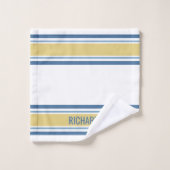 Gepersonaliseerde naam Geel en Blauw Striped Bad Handdoek (Wasdoekje)