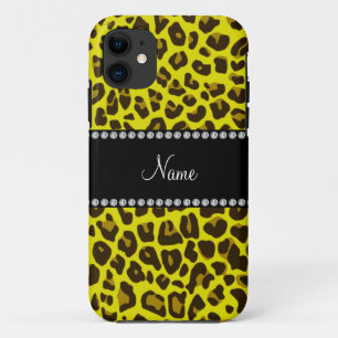 Gepersonaliseerde naam geel luipspatroon Case-Mate iPhone case