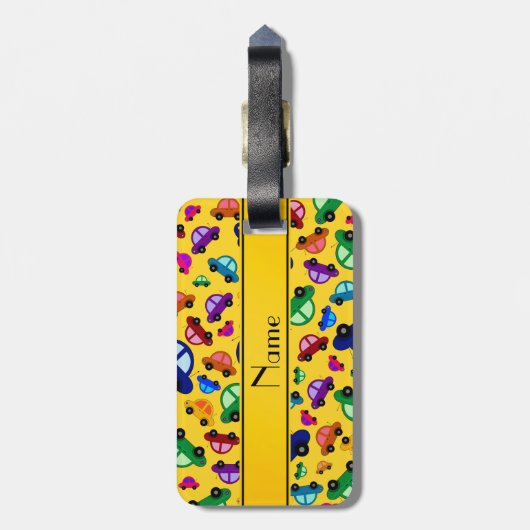 Gepersonaliseerde naam geel schattig automatroon bagagelabel (Achterkant verticaal)