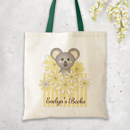 Gepersonaliseerde naam Geel Schattige Baby Koala K Tote Bag