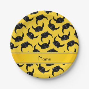 Gepersonaliseerde naam geel wandelend pet patroon papieren bordje