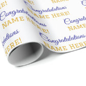 Gepersonaliseerde naam Gefeliciteerd Blauw Goud, W Cadeaupapier (Rol Hoek)