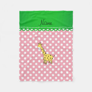 Gepersonaliseerde naam gele giraffe roze polka dot fleece deken