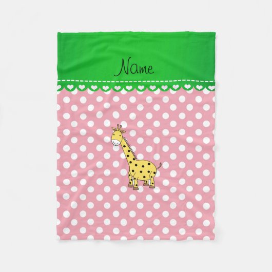 Gepersonaliseerde naam gele giraffe roze polka dot fleece deken (Voorkant)