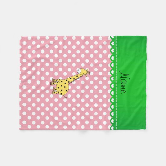 Gepersonaliseerde naam gele giraffe roze polka dot fleece deken (Voorkant (Horizontaal))