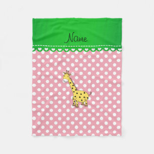 Gepersonaliseerde naam gele giraffe roze polka dot fleece deken