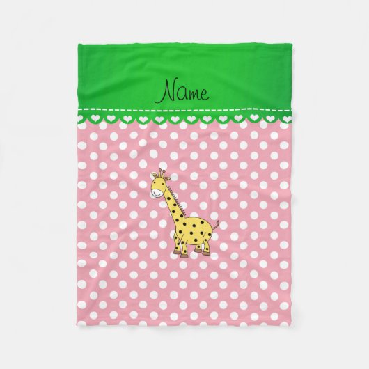 Gepersonaliseerde naam gele giraffe roze polka dot fleece deken (Voorkant)